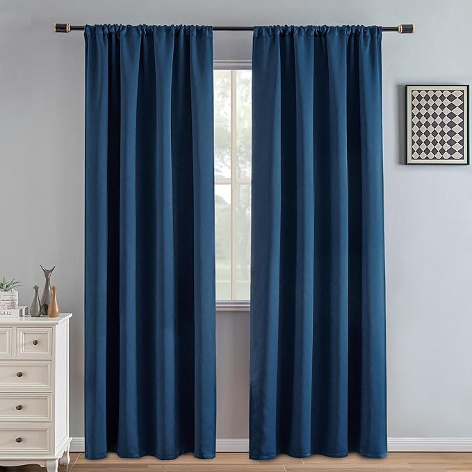 Blackout Curtains 84 Inch Length 2 Panels Set, Black Out Curtains for Bedroom 84 Inch Long, Rod Pocket Energy Saving Room Darkening Drapes for Living Room Window Navy Blue(W52 x L84)