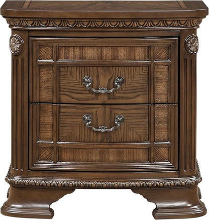 HKHUASEN Traditional Nightstand with 2 Drawers, Dark Brown Finish, Elegant Design for Bedroom Storage and Formal Bedside Cabinet