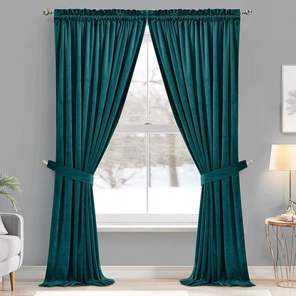 StangH Teal Velvet Curtains 84 inch for Living Room - Blackout Thermal Insulated Curtains Heat & Chill Insulated Energy Efficient Panels for French Door, 52 x 84 inches, 2 Panels
