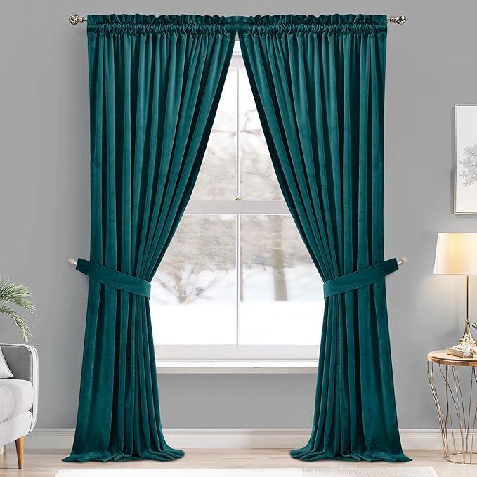 StangH Velvet Blackout Curtains Teal - Extra Long Luxury Velvet Curtains Thermal Insulated Patio Door Panels for Dining Room, Teal, W52 x L108 inches, 2 Panels