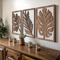 qmmp Modern Wooden Wall Sculptures - Set of 3 - Home Decor Accent - Large Wall Art for Living Room, Bedroom, Office - Easy Installation (Walnut, Large - Tree Leaves)