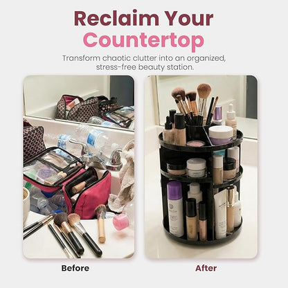 360 Rotating Makeup Organizer - Adjustable Shelf Height and Fully Rotatable. The Perfect Cosmetic Organizer for Bedroom Dresser or Vanity Countertop. (Black)