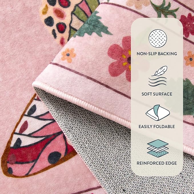 Lahome Insect Hallway Runner Rug, 2'5''x8' Ultra-Thin Washable Runners for Hallways Kitchen, Soft Laundry Room Rug Non-Slip Long Carpet for Entryway Bedroom Bathroom, Pink