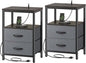 Huuger Nightstands Set of 2, End Tables with Charging Station, Fabric Drawers, Bedside Tables with USB Ports and Outlets, Night Stands for Bedroom, Walnut