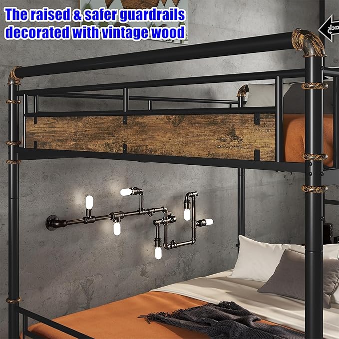 Higher Quality & Stronger Heavy Duty Metal Bunk Bed Frame Queen Over Queen Size for Adults Teens, Thickened More Stable Steel Bunkbed (Queen Over Queen)