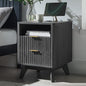 T4TREAM Fluted Nightstand with Charging Station, 18" Modern Side Table, 2 Drawers End Table with Storage, Bedside Table for Bedroom, Living Room, Curved Profile Design, Dark Alder