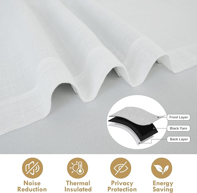 DriftAway Double Layer Linen Blackout Tie Up Curtains Thermal Insulated Fully Lined Balloon Roman Shade Bathroom Window Adjustable Rod Pocket for Small Window 25 Inch by 47 Inch White