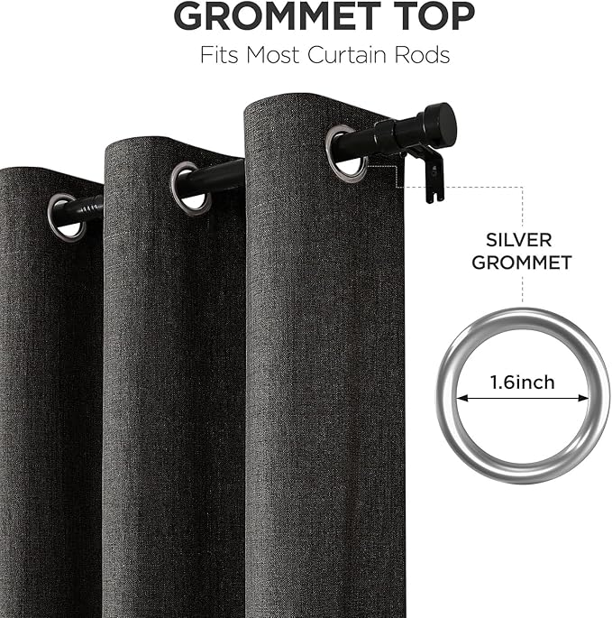 Joydeco Charcoal Grey Blackout Curtains 84 Inches Long, Curtains 84 Inch Length 1 Panel for Bedroom, Thermal Insulated Linen Black Out Curtains with Grommets(100x84, Charcoal Grey)