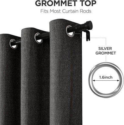 Joydeco Charcoal Grey Blackout Curtains 96 Inches Long, Curtains 96 Inch Length 1 Panel for Bedroom, Thermal Insulated Linen Black Out Curtains with Grommets(100x96, Charcoal Grey)