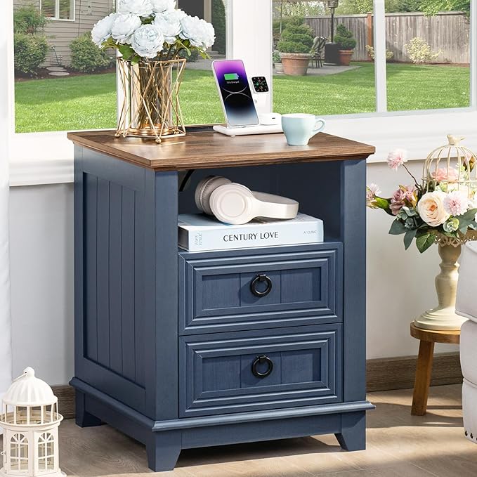 Bedroom Dresser and Nightstand Sets 4 Piece, Farmhouse 6 Drawers Dresser & 40.5" Tall Chest of Drawers,18" Nightstands with Charging Station,54" Wide Furniture Dressers for Bedroom,Living Room