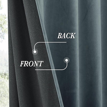 RYB HOME Dusty Blue Velvet Drapes for Baby Boy Bedroom, Thermal Insulated, Light Blocking, Floor-Length Back Tab Velvet Curtains for Modern Home Decor, 52" W x L84 L, 2 Panels Set