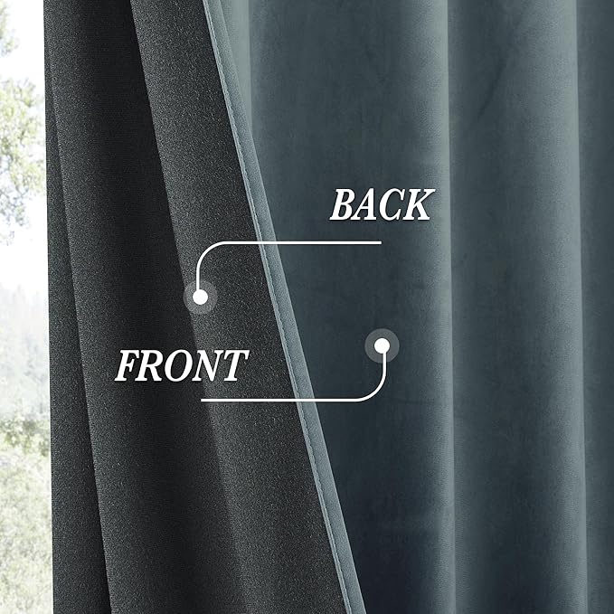 RYB HOME Dusty Blue Velvet Drapes for Baby Boy Bedroom, Thermal Insulated, Light Blocking, Floor-Length Back Tab Velvet Curtains for Modern Home Decor, 52" W x L90 L, 2 Panels Set