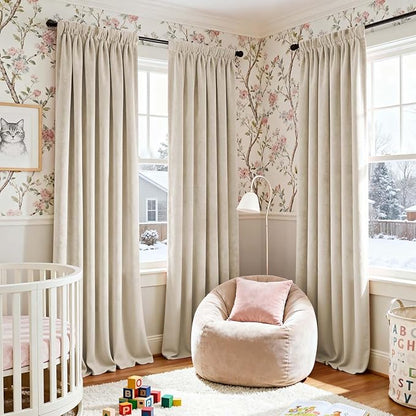 Lazzzy Velvet Blackout Curtains Thermal Insulated Room Window Drapes Super Soft Luxury Curtains for Living Room Bedroom Rod Pocket 2 Panels, Beige, 42" W x 108" L