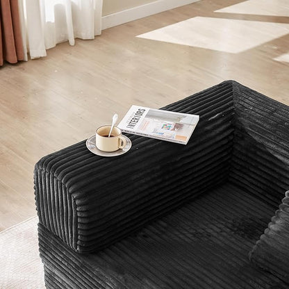 Boneless Couch Folding Couches for Living Room Sofa, Futon Sofa Bed with Sleeper Sofa, Futon Couch with Fixed-Shape Oversized Corduroy Upholstered (Black, 81 Inches)