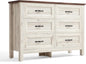 LINSY HOME 6 Drawers Dresser for Bedroom, 47" Wide Wooden Storage Chest with Antique Handles, Modern Farmhouse Dresser TV Stand with Wood Legs for Closet, Living Room, Hallway, Beige