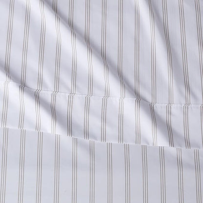 Amazon Basics Lightweight Super Soft Easy Care Microfiber 4 Piece Bed Sheet Set with 14-Inch Deep Pockets, Queen, Taupe Stripe, Striped