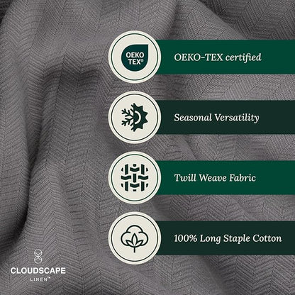 Cloud Scape Linen 100% Cotton Throw Blanket 50x70 Sharkskin, Luxury All-Season Warmth, Ultra Soft, Oversized Herringbone Gauze Blanket for Winter, Bed, Couch & Sofa Decor, Best Gift Idea