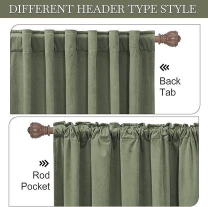 RYB HOME Heavy Duty Velvet Curtains & Drapes, Room Darkening Noise Reducing Window Treatment for Living Room Bedroom Privacy Draft Block Shades for Stuido, Sage Green, W52 x L72 inch, 2 Panels