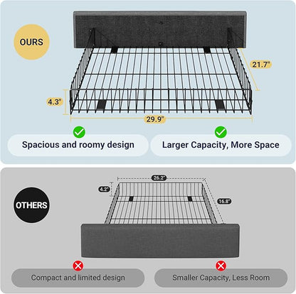 Allewie Upholstered Full Size Platform Bed Frame with 4 Storage Drawers and Headboard, Diamond Stitched Button Tufted, Mattress Foundation with Wooden Slats Support, No Box Spring Needed, Light Grey