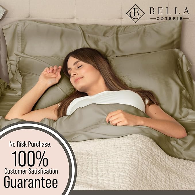 Bella Coterie 6 Piece Luxury Bamboo Viscose Queen Size Sheet Set | 100% Organically Grown | Cooling for Hot Sleepers | 18" Deep Pocket | Soft & Hypoallergenic | 4 Pillowcases [Olive]