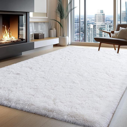 Fluffy Rugs for Bedroom Living Room, 4x6 Feet Indoor Modern Shaggy Area Rugs, Non-Slip Fuzzy Shag Floor Carpet for Dorm Nursery Kids Room Decor, Soft Plush Throw Rug, White