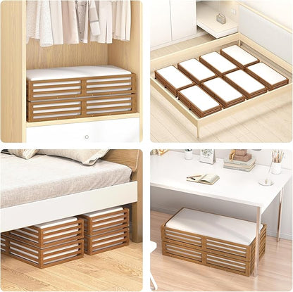 Bamboo Under Bed Storage Containers- Underbed Organizer with Wheels with Large Capacity Dust Bag,Sturdy Wood Rolling Under Bed Shoe Storage Organizer 2 Packs (Walnut, 2 Packs (33.07"×16.54"))
