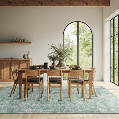 jinchan 6x9 Machine Washable Area Rugs for Living Room – Vintage Floral Soft Stain Resistant Low Pile Rug, Non Slip Ultra-Thin Carpet for Bedroom, Dining Room, Home Office, Nursery (6'x9', Green)