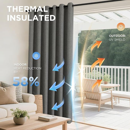 Joydeco Blackout Curtains 95 Inches Long 2 Panels Burg, Room Darkening Curtains for Bedroom, 100% Black Out Textured Thermal Drapes Privacy Protection 2 Panels Set(W52 x L95 Inch, Grey)