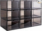 Attelite X-Large Clear Plastic Shoe Boxes - Stackable Shoe Organizer with Magnetic Door, Drop Front Display Box (9 Pack, Clear Black)