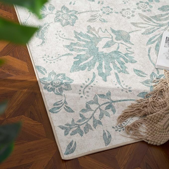 jinchan Torino Runner Rugs 3x8 Vintage-Inspired Floral Design Machine Washable Non-Slip Ultra-Thin Low Pile Rubber Backing Traditional Rug for Kitchen Hallway Laundry Room Entryway