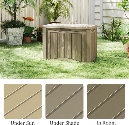 50 Gallon Outdoor Storage Box Waterproof Lockable Resin Deck Box Large, Patio Storage Bin for Pool Accessories Cushion Furniture, Garden Tools, UV-Resistant Outside Delivery Grey