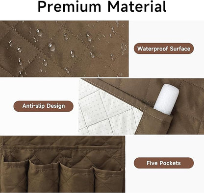 MEHIDFY Sofa Armrest Caddy, Waterproof Bedside Storage Organizer, Non Slip Armchair Pockets, Remote Control Holder for Couch, Handy Pouches with 6 Pockets for TV Remote, Phone, Magazine(Brown)