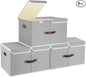 TYEERS Extra Large Collapsible Storage Bins with Lids and Compartments, Organizing Bins for Closet Storage, Clothes Storage, Cube Organizer for Home Office Storage - 3 Pack - Gray