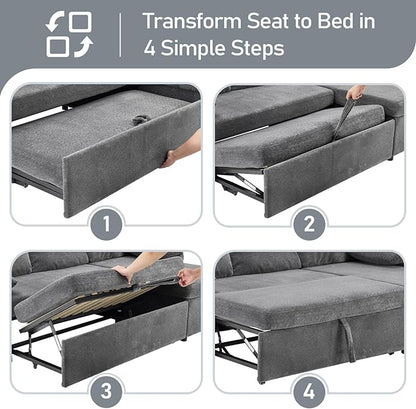 VINGLI Convertible Sofa Bed Couches for Living Room, Sleeper Sofa with Pull Out Couch Bed, Cloud-Like Plush Fleece U-Shape Sectional Couch with Storage Chaise, USB Charging, Side Pockets