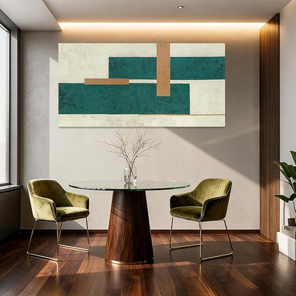 YETHEN WAL Teal Green Abstract Canvas Wall Art Geometric Textured Wall Decor Minimalist Modern Rectangular Art for Living Room Bedroom Office 24x48 Inch