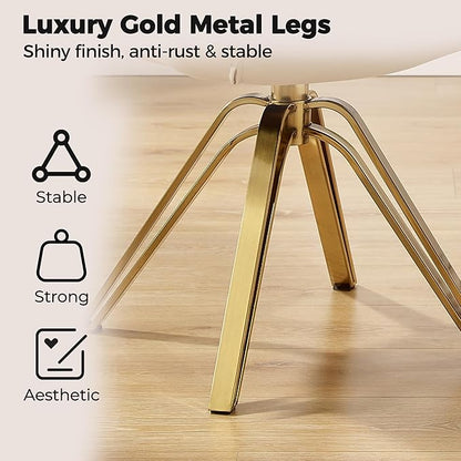 Zouron Mid Century Modern Swivel Accent Chair with Gold Metal Legs, Upholstered Swivel Chair No Wheels, Side Accent Arm Chair Vanity Chair for Small Space Home Office Living Room Bedroom, Off White