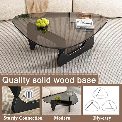 Modern Glass Coffee Table for Living Room, Mid Century Coffee Table, Small Coffee Table, Suitable for Bedroom Living Room Reception Office Tables (Black/Grey, Medium)
