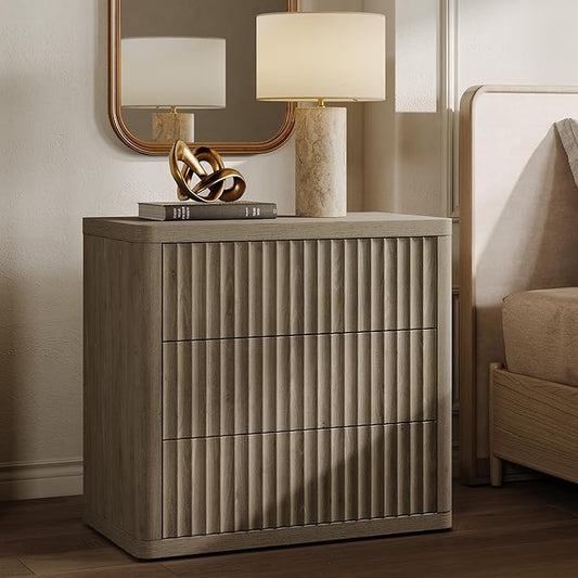 SICOTAS Night Stand Set 2 - Oversized Extra Large Bedside Table Modern Side Table with Storage Fluted 3 Drawer Nightstand 27.5" W End Tables Dorm Room Nightstands for Bedroom Sofa Couch Home Office