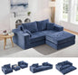 Boneless Sectional Loveseat Couch with Ottoman, Convertible Tufted Button Modular Floor Sleeper Sofa Bed, Comfy Foldable Compression Love Seat Sofa for Living Room, No Assembly, Blue