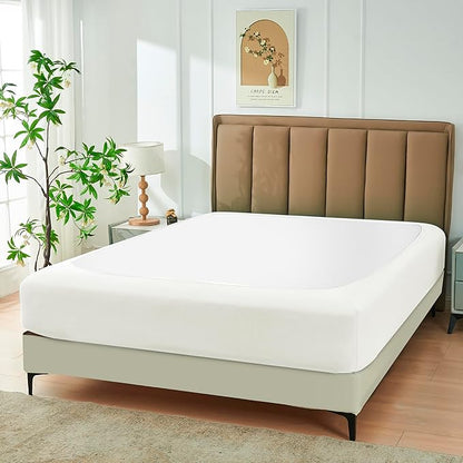 Biscaynebay Decorative Box Spring Cover Full & Full XL Size, Ivory Luxurious Jersey Knitting Stretchy Wrap Around 4 Sides Bed Skirt for Home/Hotels, Easy Fit Wrinkle Free Machine Washable