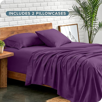 Bare Home Hotel Luxury Twin Sheet Set, Extra Soft - 4 Piece Set - Deep Pockets - Easy Fit - Cooling & Breathable - Wrinkle, Fade, Stain Resistant - Includes 2 Pillowcases (Twin, Plum)