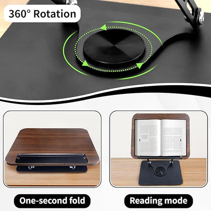 New Upgrade Book Stand for Reading, Book Holder with 360° Swivel Base, Adjustable Height & Angle Cookbook Stand, Foldable Recipe Book Holder for Kitchen, Textbook, Music Stand, Lightweight & Portable