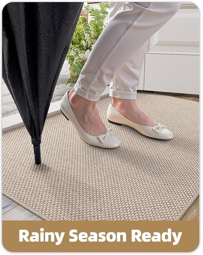 Color&Geometry Ultra-Thin Indoor Door Mat, 21"x31" Low-Profile Non-Slip Entryway Rug with Modern Geometric Texture, Washable Doormat for Entrance, Front Doors, Khaki (FOLD)