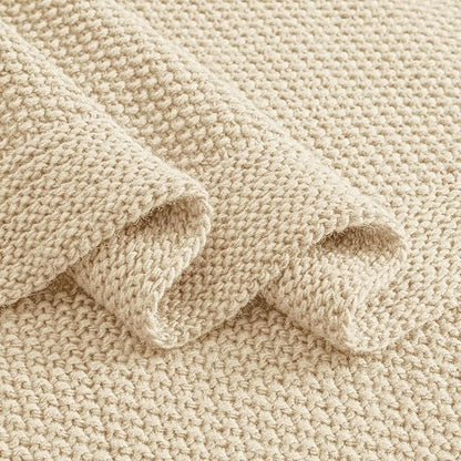 CozeCube Beige Throw Blanket for Couch, Soft Cozy Cable Knit Throw for Bed Sofa Living Room, Lightweight Warm Decorative Farmhouse Christmas Blanket, 60"x80", Light Beige