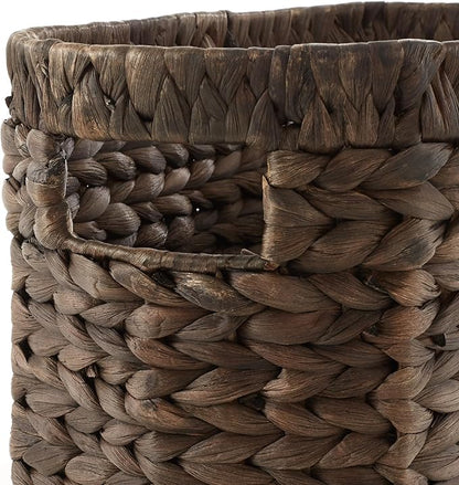 Casafield Woven Magazine Holder with Handles, Espresso Dark Brown - Water Hyacinth Storage Basket for Bathroom, Living Room, Home Office