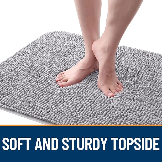 OLANLY Dog Door Mat for Muddy Paws 30x20, Absorbs Moisture and Dirt, Absorbent Non-Slip Washable Doormat, Quick Dry Chenille Mud Mat for Dogs, Entry Indoor Entryway Carpet for Inside Floor, Light Grey