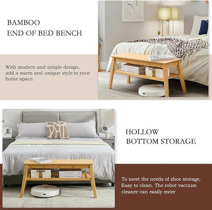 Nnewvante Bamboo Entryway Bench, 33.46" Indoor Storage Bench, Small Wood Benches for Living Room, Bedroom, Dining Room, Hallway, Outdoor Wooden Bench, Holds up to 300lbs