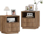 Fluted Nightstands Set of 2 - Walnut Nightstand with 2 Drawers & Open Shelves, 22" Wide Large Bedside Stand Modern Storage Wooden Side Tables for Bedroom (Natural Oak)