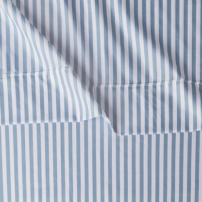 Amazon Basics Lightweight Super Soft Easy Care Microfiber 3 Piece Bed Sheet Set With 14-inch Deep Pockets - Twin, Dusty Blue Pinstripe,Printed