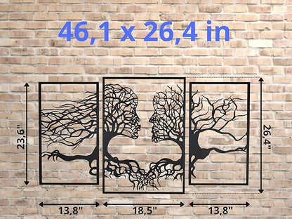 VAILLA Tree of Life Wall Wooden Art Abstract Tree Man Woman Face Large 3D Wooden Wall Decor Set of 3 Hanging Sculpture Modern Home Decoration 3D Textured Sculptures for Living Room Bedroom Office Dinnig Room